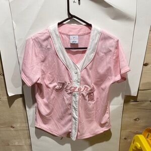 Vintage Pink and White Detroit Tigers Baseball Jersey